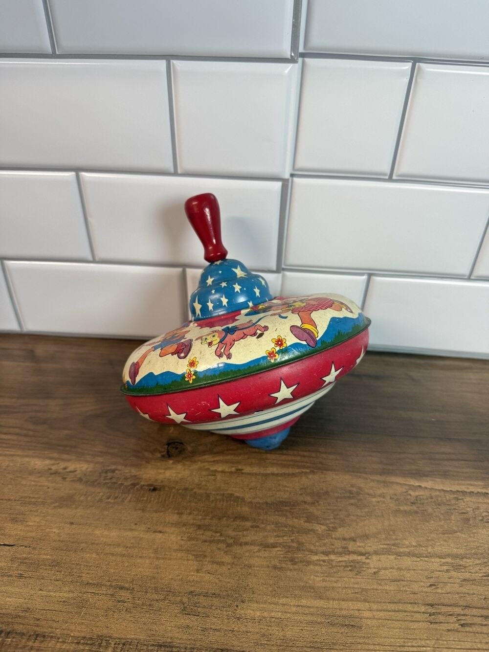 Vintage 1950s Ohio Art Tin Litho Spinning Top Toy